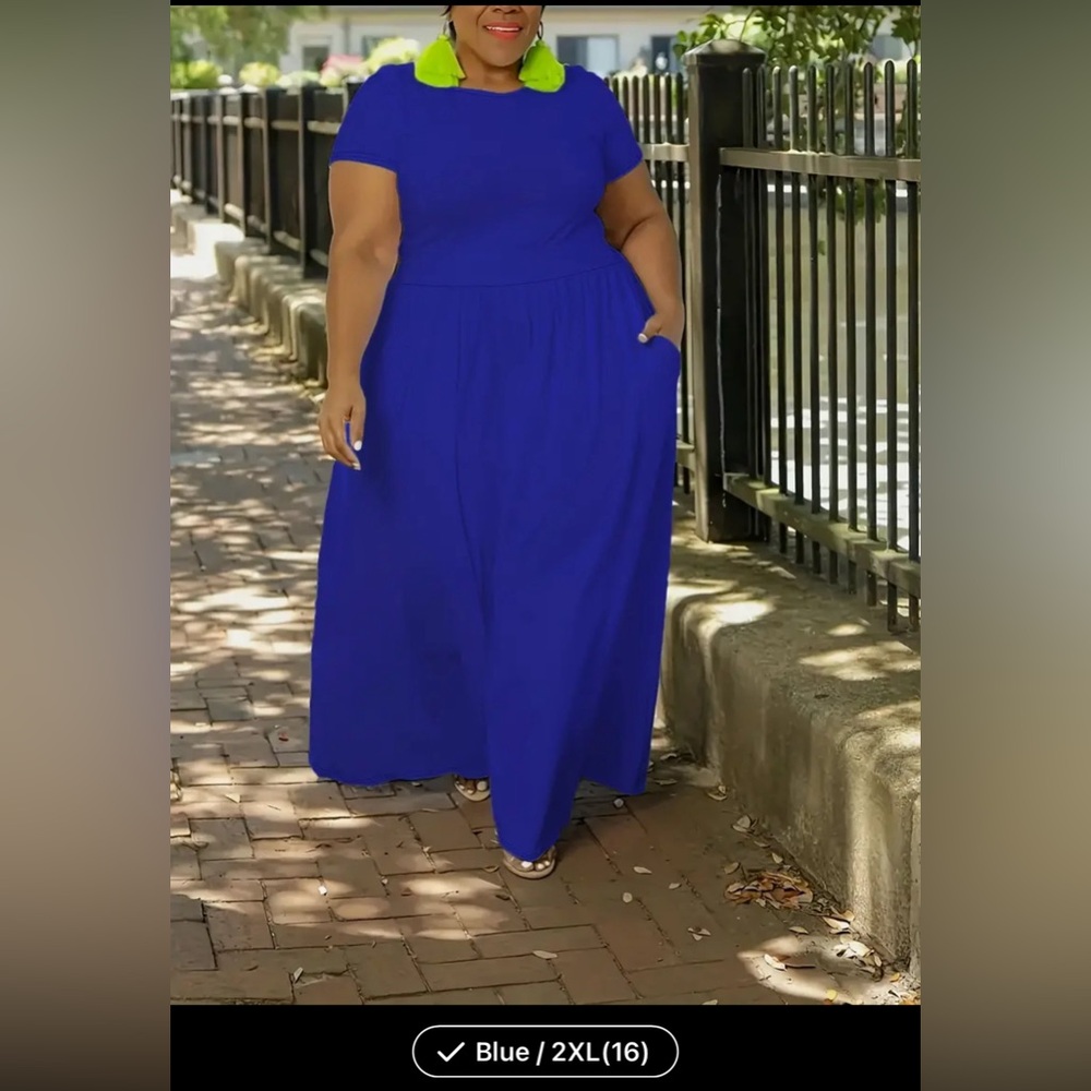Plus Size Elegant Maxi Dress - Stretchy, Solid, Short Sleeve, Comfortable, Flowy